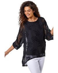 Roman - Leaf Burnout Print Overlay Top - Lyst