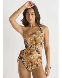 Gini London - Floral Cutout One Shoulder Swimsuit - Lyst
