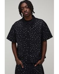 BoohooMAN - Washed Rhinestone Boxy Oversized Revere Denim Shirt - Lyst