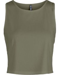 Pieces - Cropped Slim Fit Sleeveless Tank - Lyst