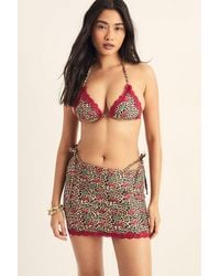 Nasty Gal - Leopard Cherry Print Contrast Lace Trim 3Pc Triangle Bikini Set - Lyst
