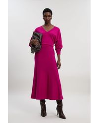 Karen Millen - Viscose Blend V Neck Knit Midi Dress - Lyst