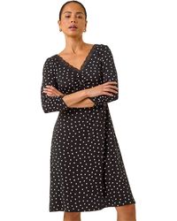 Roman - Petite Polka Dot Lace Trim Dress - Lyst