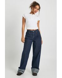 Boohoo - High Waist Striped Turn Up Wide Leg Jean - Lyst