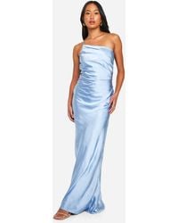 Boohoo - Bridesmaid Satin Asymmetric Maxi Dress - Lyst