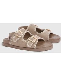 Boohoo - Wide Fit Faux Suede Contrast Stitch Sandals - Lyst