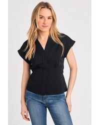 French Connection - V-Neck Button Up Short Sleeve Crepe Blouse - Lyst