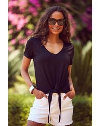Sosandar - Premium Jersey Tie Front T-Shirt - Lyst