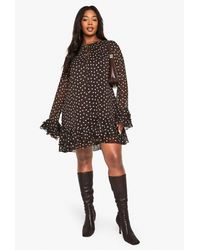 Boohoo - Plus Polka Dot Chiffon Smock Dress - Lyst