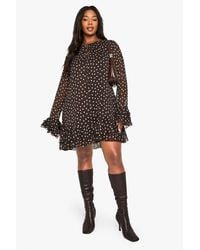 Boohoo - Plus Polka Dot Chiffon Smock Dress - Lyst