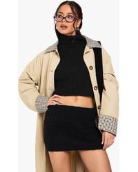 Boohoo - High Neck Oversized Crop Knitted Jumper And Micro Mini Skirt Set - Lyst