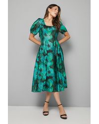 Wallis - Floral Organza Puff Sleeve Midi Dress - Lyst