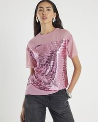 River Island - Top Short Sleeve Sequin - Lyst
