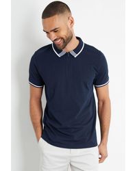 Threadbare - 'Bart' Tipping Detail Zip Neck Cotton Jersey Polo Shirt - Lyst