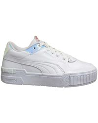 PUMA Cali Emboss Cream Tan Leather Low Lace Up Trainers 369734 01 in Pink |  Lyst UK