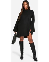 Boohoo - Plus Soft Rib Tie Back Smock Dress - Lyst