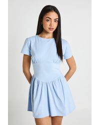 Boohoo - Cotton Cinched Waist Cap Sleeve Skater Dress - Lyst