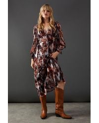 Warehouse - Metallic Jacquard Plunge Neck Button Through Midi Dress - Lyst
