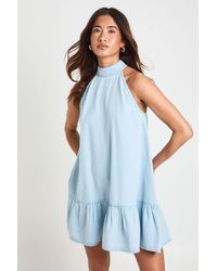 Boohoo - Chambray Halter Smock Dress - Lyst