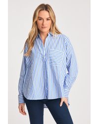 French Connection - Cotton Blend Relaxed-Fit Long Sleeve Striped Popover High-Low Hem Shirt - Lyst