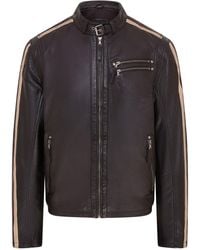 Infinity Leather - Striped Cafe Racer Biker Jacket - Lyst