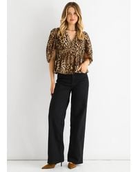 Gini London - Animal Print V Neck Peplum Blouse - Lyst