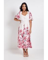Wallis - Petite Floral Ottoman Twist Midi Dress - Lyst