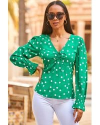 Sosandar - Spot Print Tie Detail Blouse - Lyst
