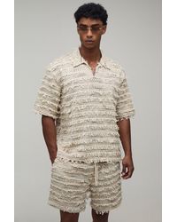 BoohooMAN - Textured Cotton Deep V Neck Oversized Shirt & Relaxed Short Set - Lyst