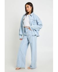 Boohoo - High Waist Studded Western Straight Leg Jean - Lyst