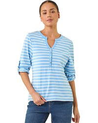 Roman - Petite Stripe V-Neck Button Top - Lyst