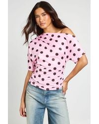 Boohoo - Polka Dot Off The Shoulder Sleeveless T-Shirt - Lyst