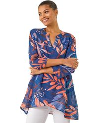 Roman - Leaf Print Wrap Front Tunic Top - Lyst