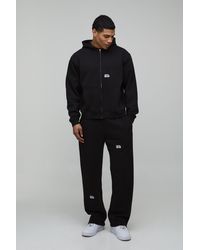 BoohooMAN - Oversized Boxy Logo Graphic Zip Through Hooded Tracksuit - Lyst