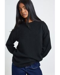 Boohoo - Knitted Longline Crew Neck Jumper - Lyst