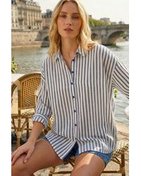 Roman - Stripe Print Button Blouse - Lyst
