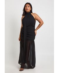 Boohoo - Plus Halter Neck Scarf Detail Flared Skirt Maxi Dress - Lyst