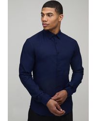 BoohooMAN - Slim Fit Long Sleeve Cotton Shirt - Lyst
