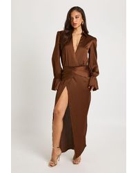 Boohoo - Satin Twist Front Split Maxi Dress - Lyst