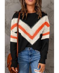 Azura Exchange - Schwarzer Chevron Gestreifter Drop Shoulder Pullover - Lyst