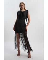 Karen Millen - Maxi Draped Fringe Knitted Mini Dress - Lyst