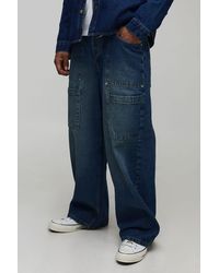 BoohooMAN - Baggy Fit Washed Panelled Hardware Jeans - Lyst