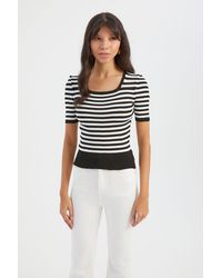 Hiccup - Striped Square Neck Ribbed Short Sleeve Top - Lyst