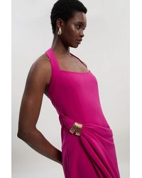 Karen Millen - Polished Tailored Halter Neck Gathered Midi Dress - Lyst