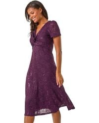 Roman - Sequin Lace Twist Front Midi Dress - Lyst