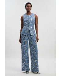 Karen Millen - Sequin Denim Wide Leg Jeans - Lyst