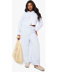 Boohoo - Plus Stripe Elasticated Waist Wide Leg Trouser - Lyst
