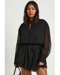 Boohoo - Plus Chiffon Blouson Ruffle Tie Belt Skater Dress - Lyst
