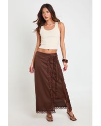 Boohoo - Satin Lace Trim Wrap Midaxi Skirt - Lyst