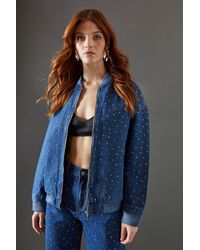 Warehouse - Denim All Over Hotfix Bomber Jacket - Lyst